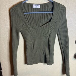 Old Navy Olive Green Ribbed Long Sleeve Top